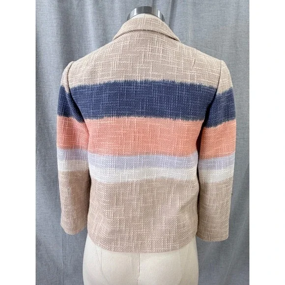 Tory Burch Striped Tweed Cropped Blazer Size 2 Neutral Multi Summer‎ Workwear - Picture 5 of 12